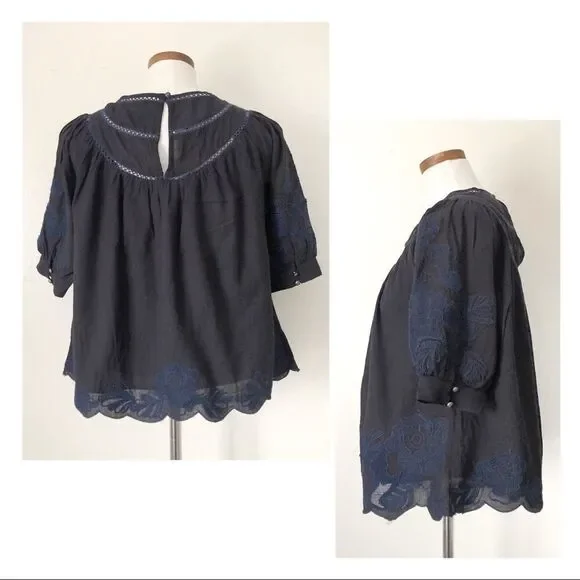 Anthropologie Navy Blue Peasant Blouse NWT - Picture 9 of 10